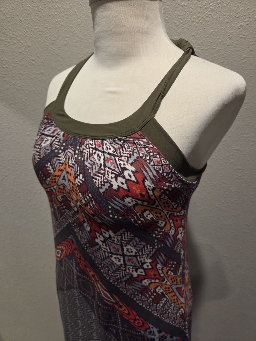 Prana Olive-Trim Multicolor Aztec Halter Camisole